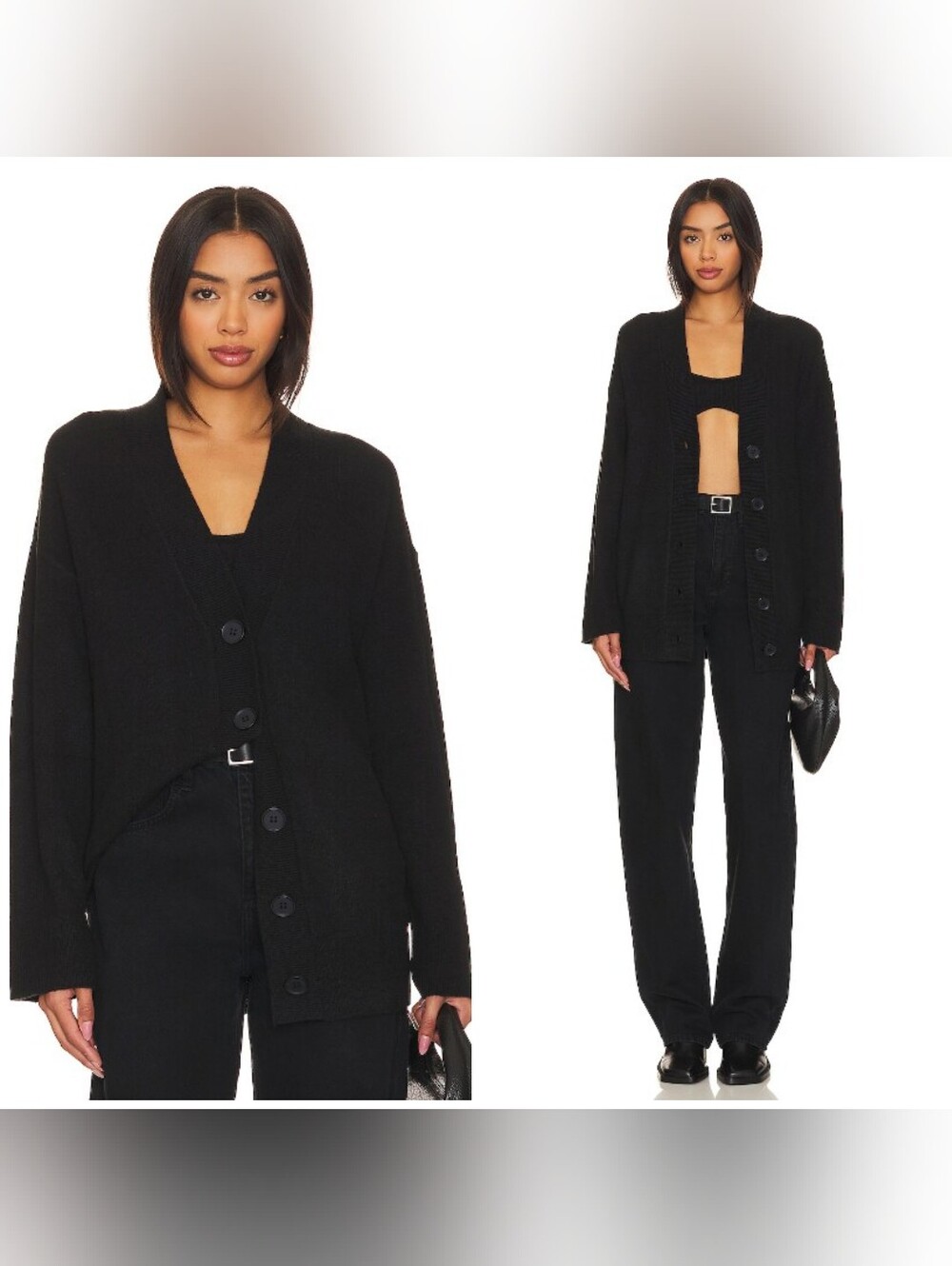 NWT Camila Coelho Trista Oversized Cardigan, Small, Black, Button Down Knit